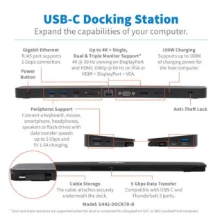 image #12 of תחנת עגינה  Tripp Lite USB-C Dock Triple Display U442-DOCK7D-B - צבע שחור