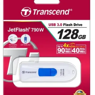 image #1 of זיכרון נייד Transcend JetFlash 790W USB 3.0 - דגם TS128GJF790W - נפח 128GB - צבע לבן