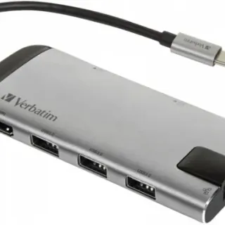 image #0 of מפצל USB-C לחיבורי Verbatim USB 3.0 HDMI 4K Ethernet SD MicroSD USB-C