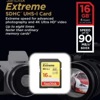 image #1 of כרטיס זכרון SanDisk Extreme 600x Secure-Digital SDHC UHS-I SDSDXNE-016G - נפח 16GB