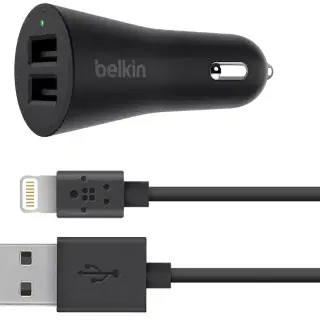 image #0 of מטען USB כפול לרכב עם כבל בחיבור Belkin 2.4A BOOSTUP Lightning