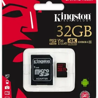 image #1 of כרטיס זכרון Kingston Canvas React Micro SDHC U3 UHS-I SDCR/32GB - נפח 32GB