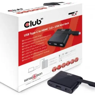 image #0 of תחנת עגינה Club3D USB Type-C to HDMI 2.0 + USB 2.0 + USB Type-C Charging Mini Dock CSV-1534