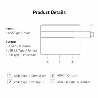 image #2 of תחנת עגינה Club3D USB Type-C to HDMI 2.0 + USB 2.0 + USB Type-C Charging Mini Dock CSV-1534
