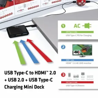 image #3 of תחנת עגינה Club3D USB Type-C to HDMI 2.0 + USB 2.0 + USB Type-C Charging Mini Dock CSV-1534