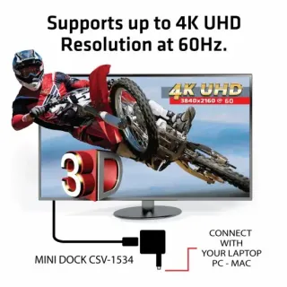 image #4 of תחנת עגינה Club3D USB Type-C to HDMI 2.0 + USB 2.0 + USB Type-C Charging Mini Dock CSV-1534