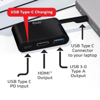 image #6 of תחנת עגינה Club3D USB Type-C to HDMI 2.0 + USB 2.0 + USB Type-C Charging Mini Dock CSV-1534
