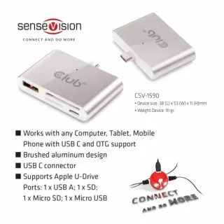 image #5 of קורא כרטיסים Club3D USB Type-C OTG Smart Reader CSV-1590