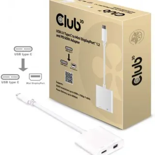 image #0 of מתאם Club3D Passive CAC-1509 מחיבור USB 3.1 Type-C זכר לחיבור Mini DisplayPort 1.2 4K60Hz UHD/3D נקבה ואפשרות טעינה PD 60W