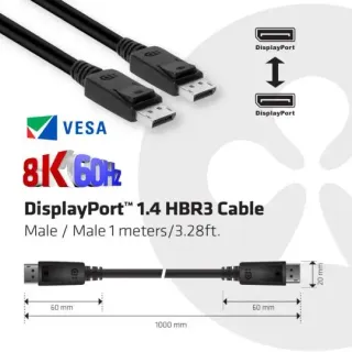 image #2 of כבל מחיבור DisplayPort לחיבור DisplayPort 1.4 HBR3 8K60Hz באורך מטר Club3D CAC-2067