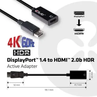 image #3 of מתאם Club3D Active CAC-1080 מחיבור DisplayPort 1.4 זכר לחיבור HDMI 2.0b 4K60Hz UHD/3D HDR נקבה 