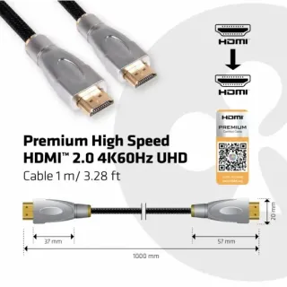 image #3 of כבל HDMI 2.0 4K60Hz UHD/3D זכר באורך מטר Club3D Premium High Speed CAC-1311