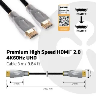 image #4 of כבל HDMI 2.0 4K60Hz UHD/3D זכר באורך 3 מטר Club3D Premium High Speed CAC-1310