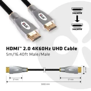 image #1 of כבל HDMI 2.0 4K60Hz UHD/3D זכר באורך 5 מטר Club3D High Speed CAC-2312