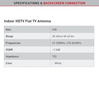 image #2 of אנטנה DVB-T שטוחה לקליטת שידורי טלוויזיה של עידן+ Barkan Indoor HDTV AF40P.W