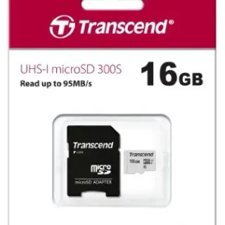 image #0 of כרטיס זכרון Transcend 300S Micro SDHC UHS-I U1 TS16GUSD300S-A - נפח 16GB - כולל מתאם SD