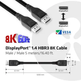 image #3 of כבל מחיבור DisplayPort לחיבור DisplayPort 1.4 HBR3 8K60Hz באורך 5 מטרים Club3D CAC-1061