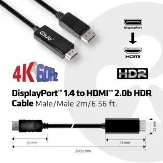 image #3 of כבל Club3D Active CAC-1082 מחיבור DisplayPort 1.4 זכר לחיבור HDMI 2.0b 4K60Hz UHD/3D HDR זכר באורך 2 מטר