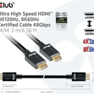 image #1 of כבל HDMI 2.1 4K120Hz/8K60Hz UHD/3D זכר באורך 2 מטר Club3D Ultra High Speed CAC-1372