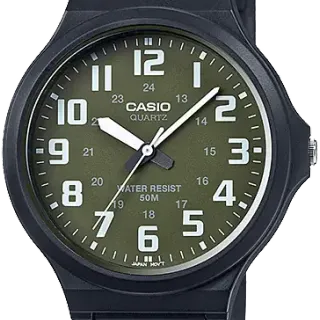 image #0 of שעון יד אנלוגי יוניסקס עם רצועת סיליקון שחורה Casio MW-240-3BVDF - ירוק