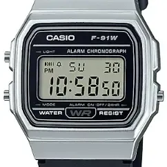 image #0 of שעון יד דיגיטלי קלאסי עם רצועת סיליקון שחורה Casio F-91WM-7ADF - כסוף 