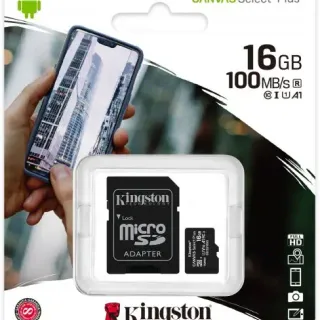 image #2 of כרטיס זיכרון עם מתאם Kingston Micro SDHC Canvas Select Plus UHS-I SDCS2/16GB - נפח 16GB