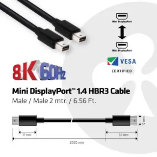 image #1 of כבל מחיבור Mini DisplayPort לחיבור Mini DisplayPort 1.4 HBR3 8K60Hz באורך 2 מטרים Club3D CAC-1164
