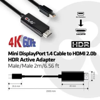image #3 of כבל מחיבור Mini DisplayPort לחיבור HDMI 2.0b HBR2 4K60Hz באורך 2 מטרים Club3D CAC-1182