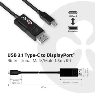 image #3 of כבל מחיבור USB 3.1 Type-C לחיבור DisplayPort 1.4 HBR3 8K60Hz באורך 1.8 מטרים Club3D CAC-1557