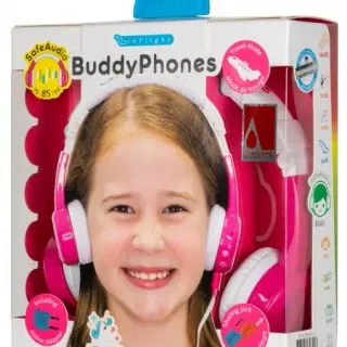 image #1 of אוזניות לילדים מתקפלות עם הגבלת ווליום BuddyPhones InFlight - צבע ורוד