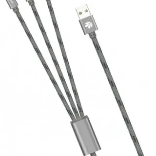 image #0 of כבל סנכרון וטעינה Miracase עם חיבור מיקרו USB, חיבור USB מסוג C וחיבור Lightning באורך 1.5 מטר - צבע אפור