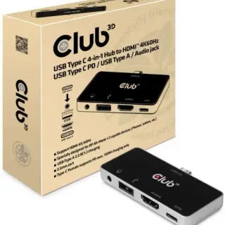 image #0 of מתאם Club3D USB 3.1 Type-C 4-in-1 CSV-1591 מחיבור USB 3.1 Type-C זכר לחיבור HDMI, USB Type-C PD, USB 2.0, 3.5mm נקבה 
