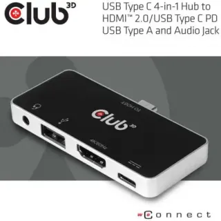 image #3 of מתאם Club3D USB 3.1 Type-C 4-in-1 CSV-1591 מחיבור USB 3.1 Type-C זכר לחיבור HDMI, USB Type-C PD, USB 2.0, 3.5mm נקבה 