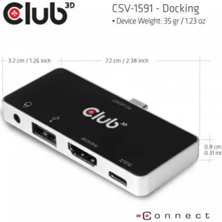 image #4 of מתאם Club3D USB 3.1 Type-C 4-in-1 CSV-1591 מחיבור USB 3.1 Type-C זכר לחיבור HDMI, USB Type-C PD, USB 2.0, 3.5mm נקבה 