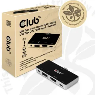 image #6 of מתאם Club3D USB 3.1 Type-C 4-in-1 CSV-1591 מחיבור USB 3.1 Type-C זכר לחיבור HDMI, USB Type-C PD, USB 2.0, 3.5mm נקבה 