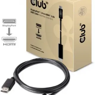 image #0 of מציאון ועודפים - כבל Club3D Active CAC-1082 מחיבור DisplayPort 1.4 זכר לחיבור HDMI 2.0b 4K60Hz UHD/3D HDR זכר באורך 2 מטר