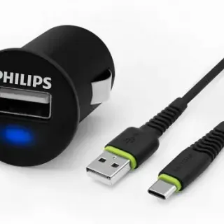 image #0 of מטען אוניברסלי USB לרכב עם כבל Philips 2.1A DLP2520C/97 Type-C